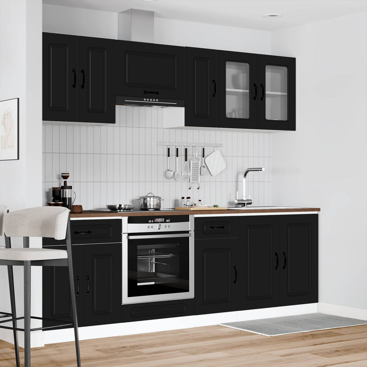 Virtuvinių spintelių komplektas, 8 dalių, Kalmar, juoda