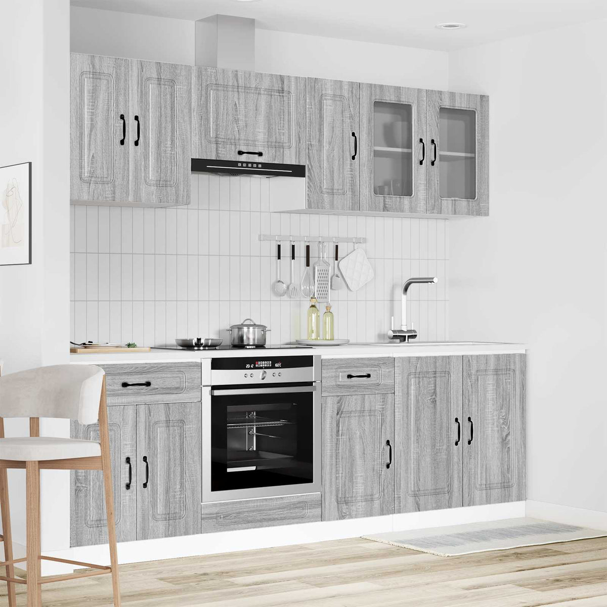 Kitchen cabinet set, 8-piece, Kalmar, grey