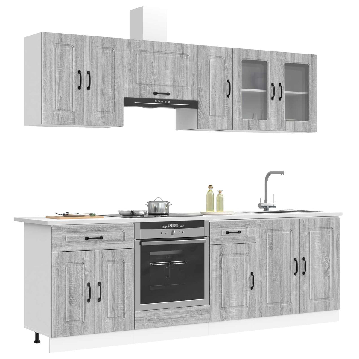 Kitchen cabinet set, 8-piece, Kalmar, grey