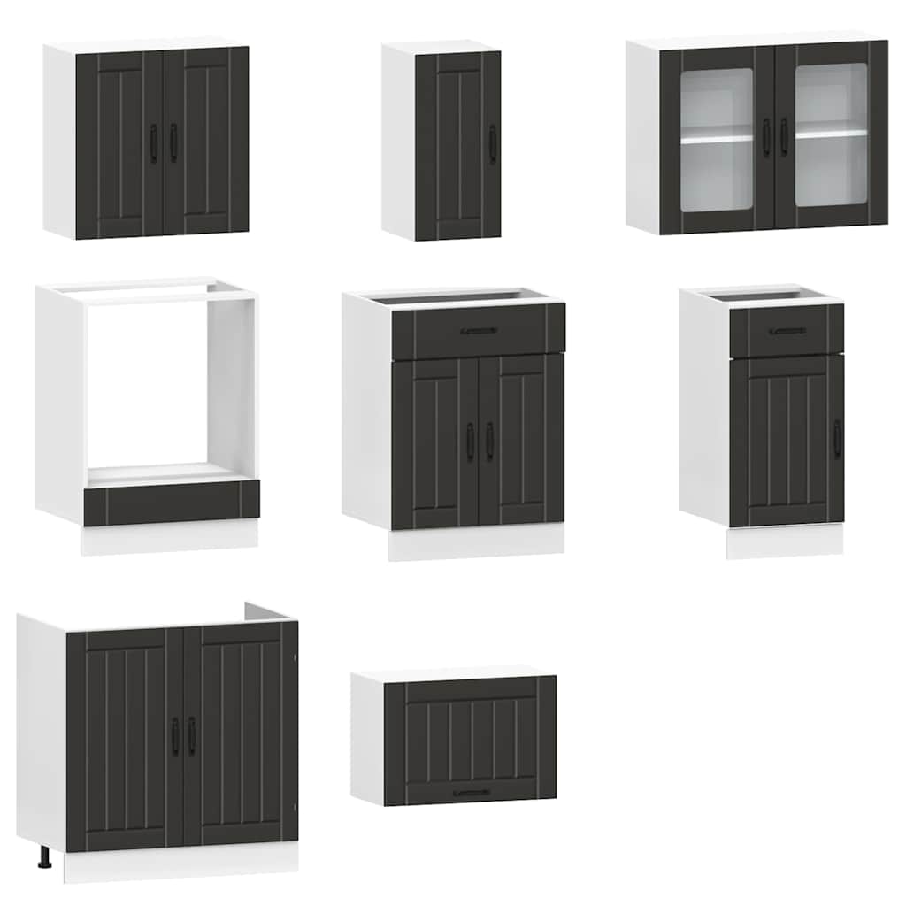 Virtuvinių spintelių komplektas, 8 dalių, Kalmar, juoda