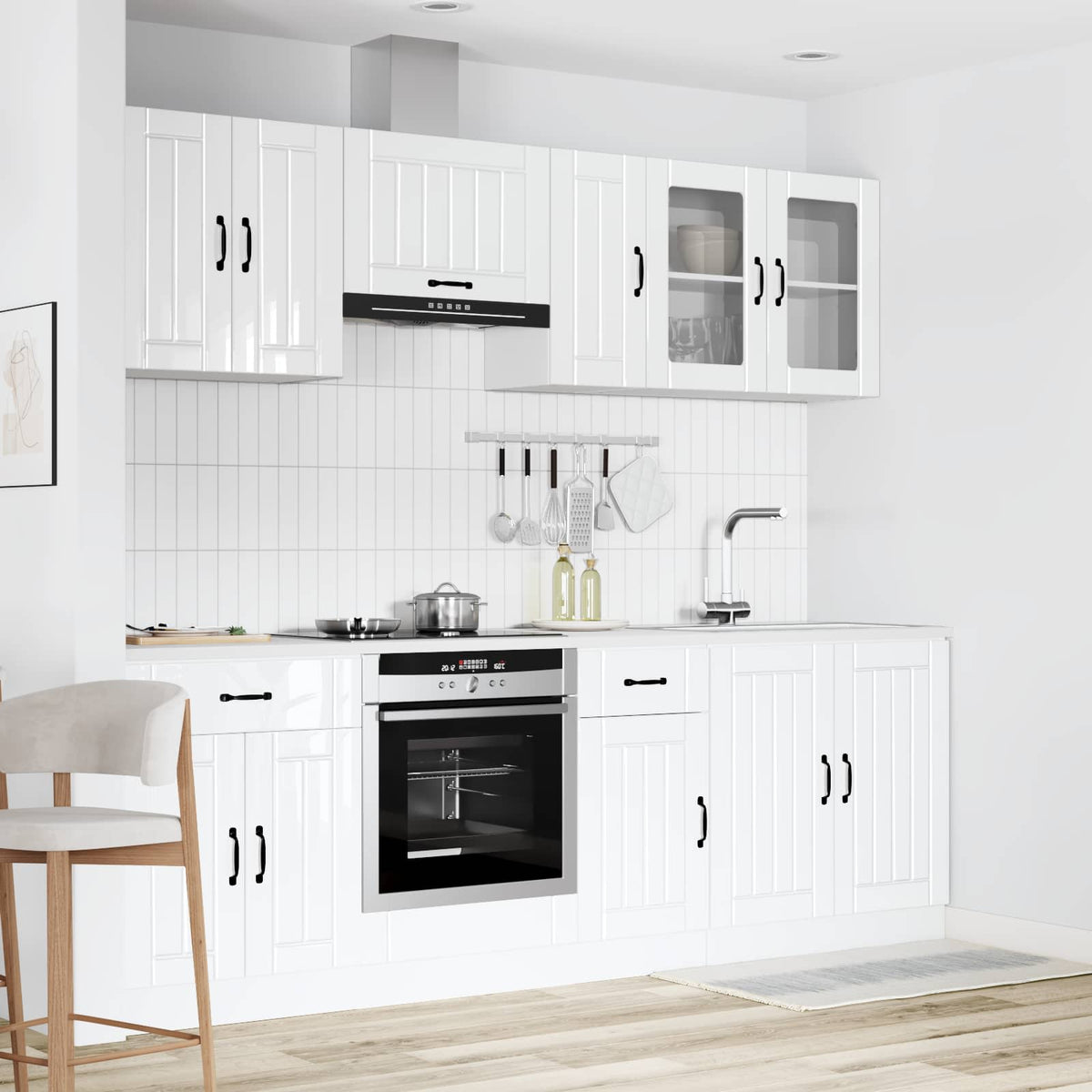 Kitchen cabinet set, 8-piece, Lucca, white