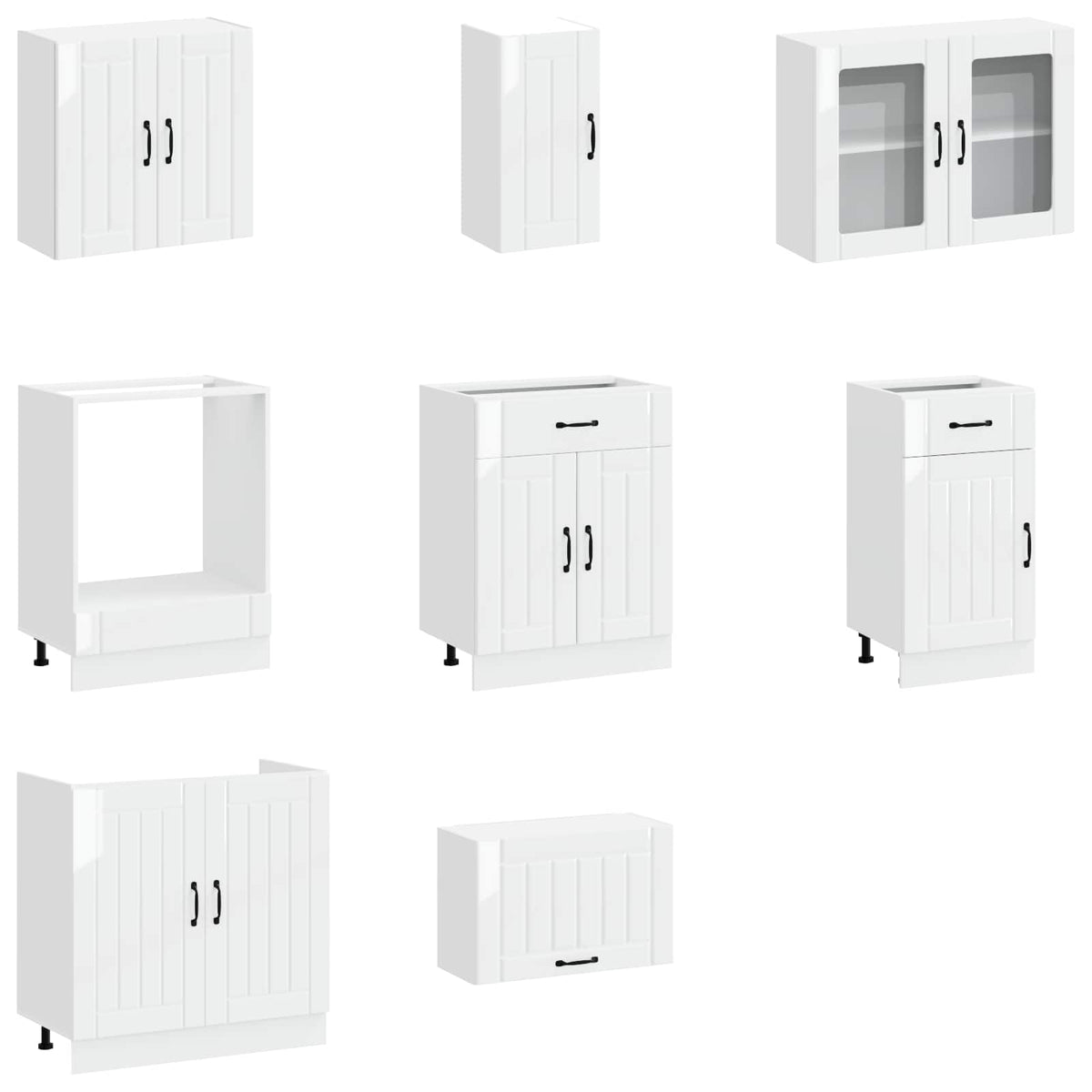 Kitchen cabinet set, 8-piece, Lucca, white