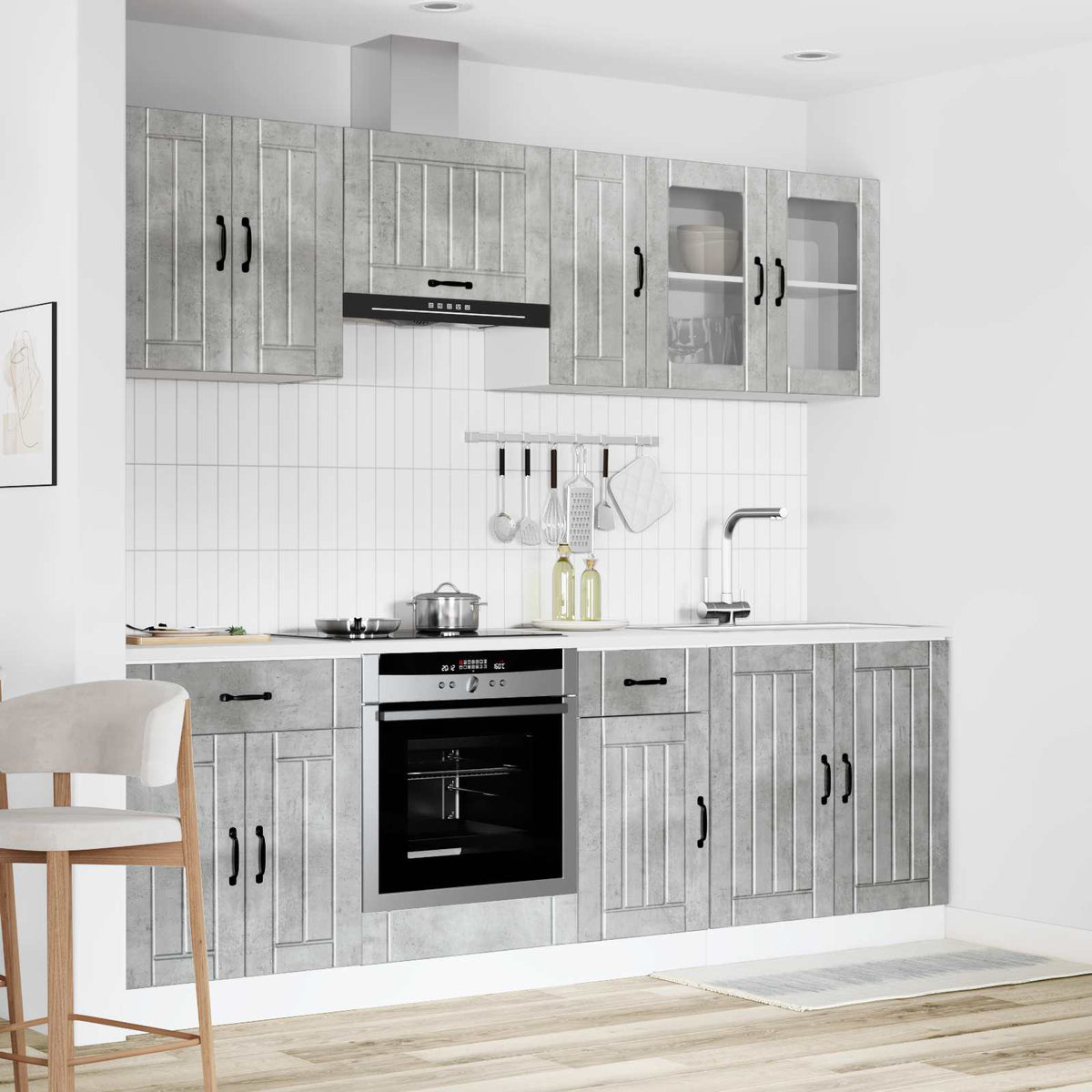 Virtuvinių spintelių komplektas, 8 dalių, Lucca, betono pilka