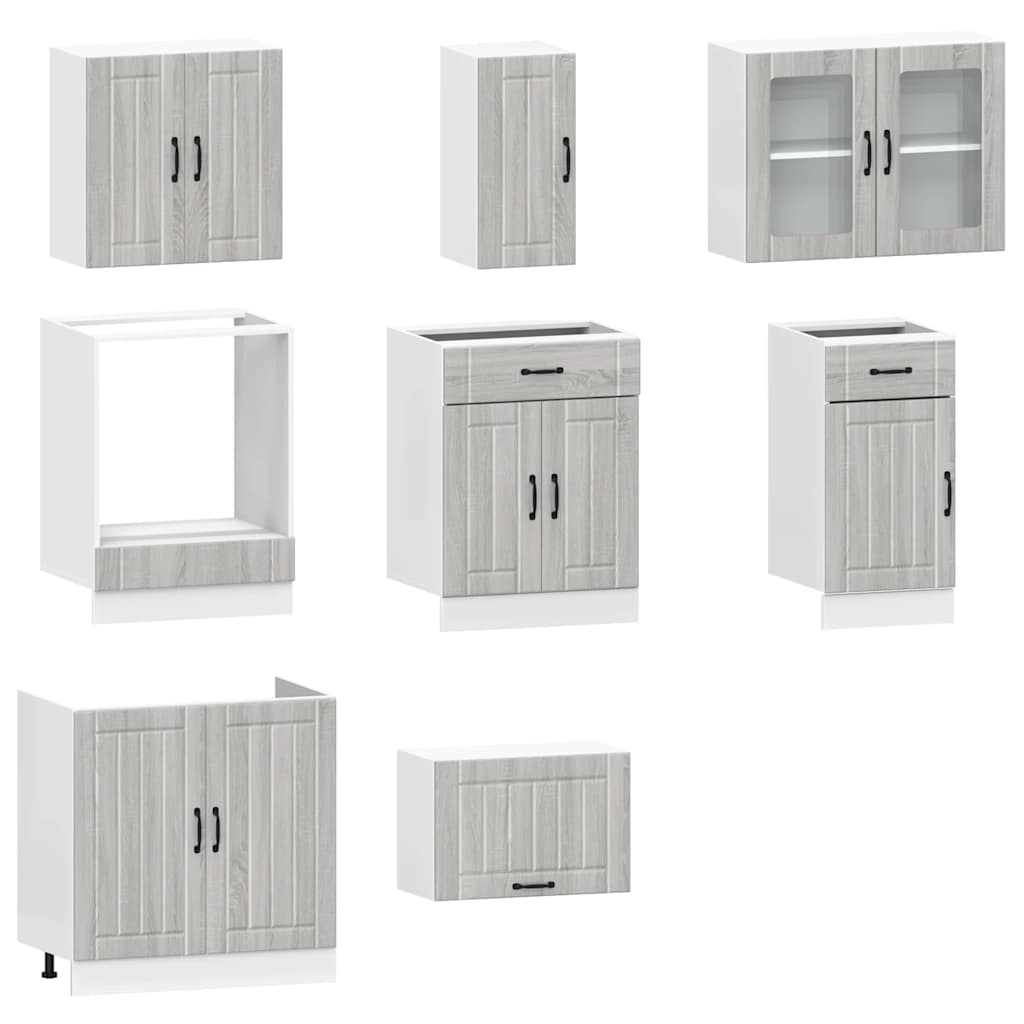 Virtuvinių spintelių komplektas, 8 dalių, Kalmar, pilka