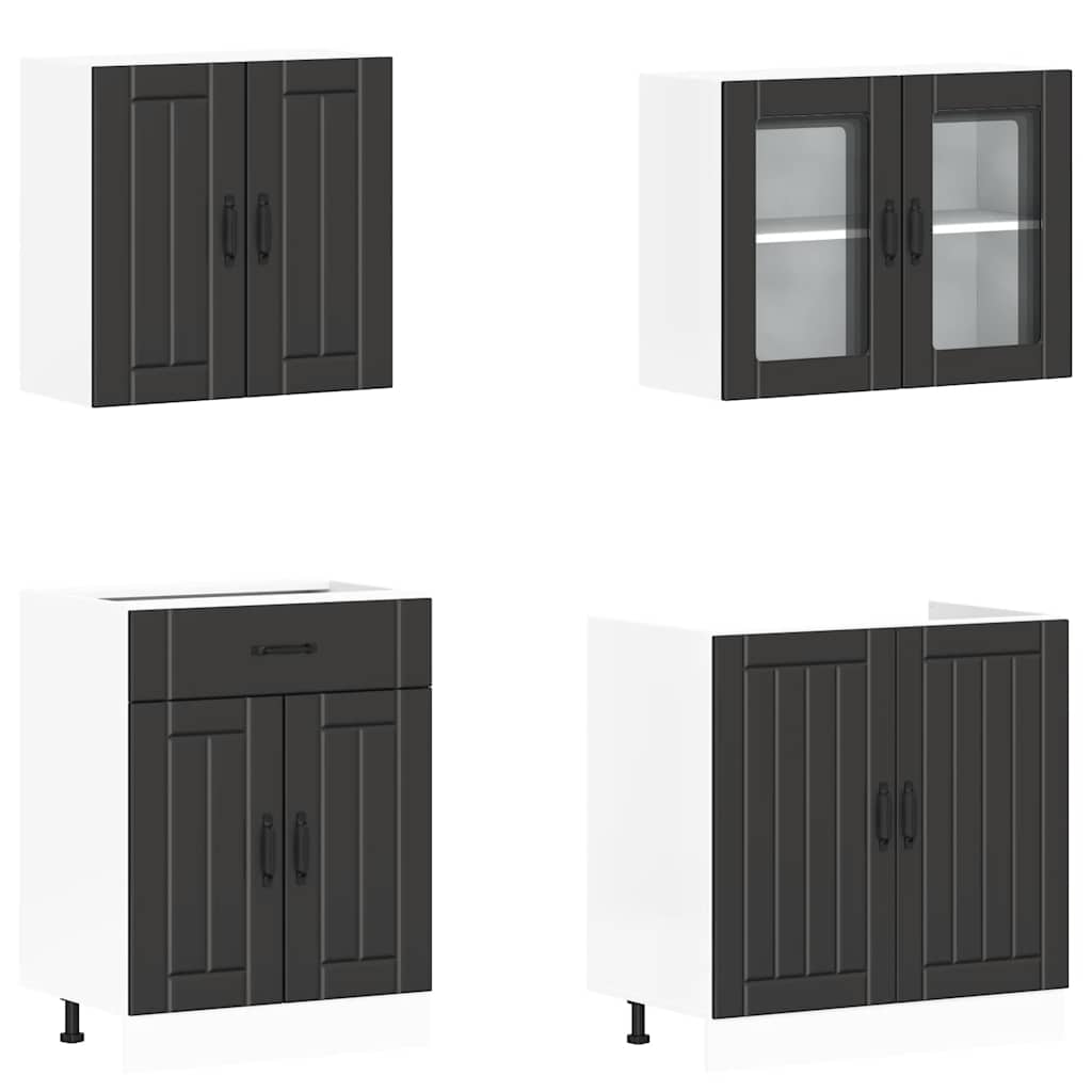 Kitchen cabinet set, 4-piece, Lucca, black
