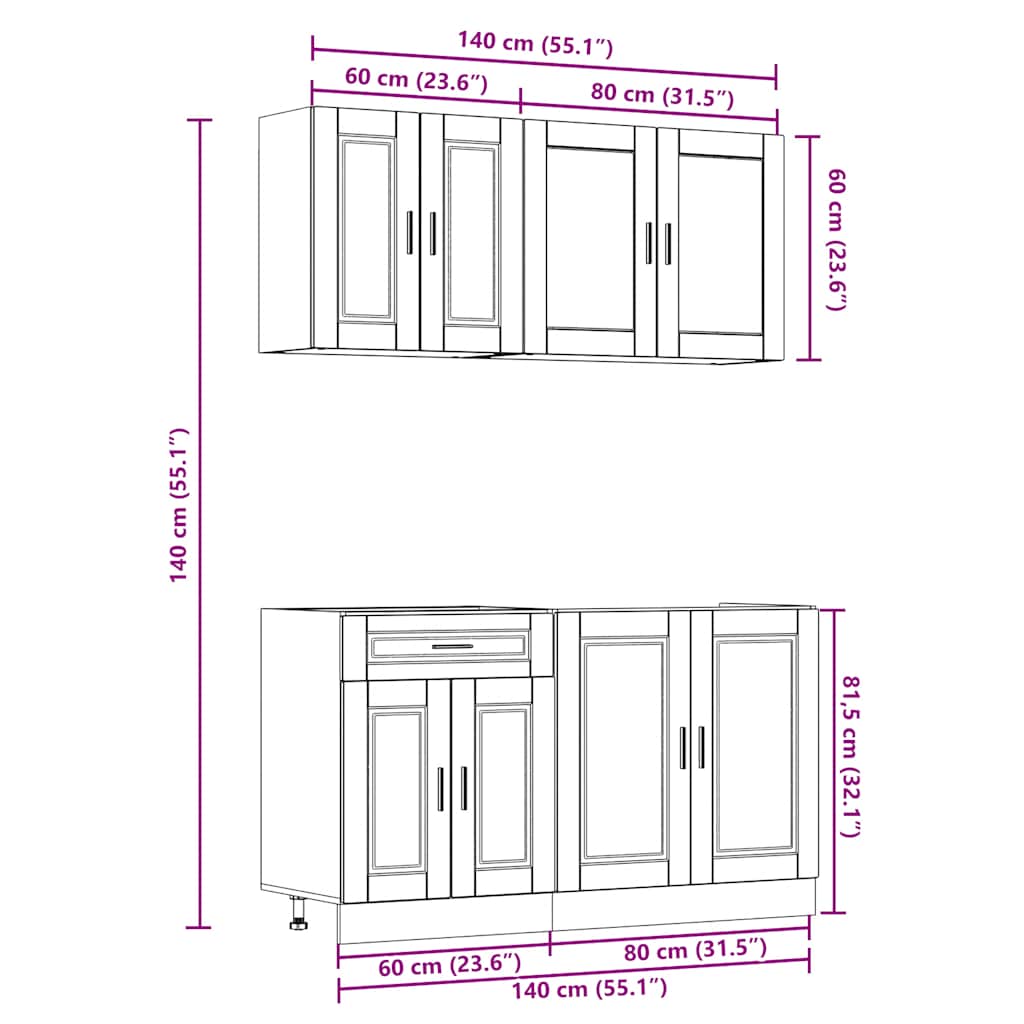 Kitchen cabinet set, 4 pieces, Kalmar, grey