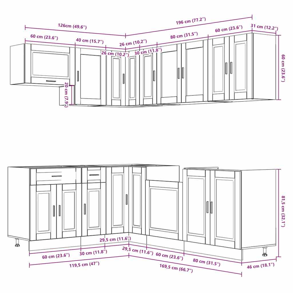 Kitchen cabinet set, 11 pieces, Porto, white