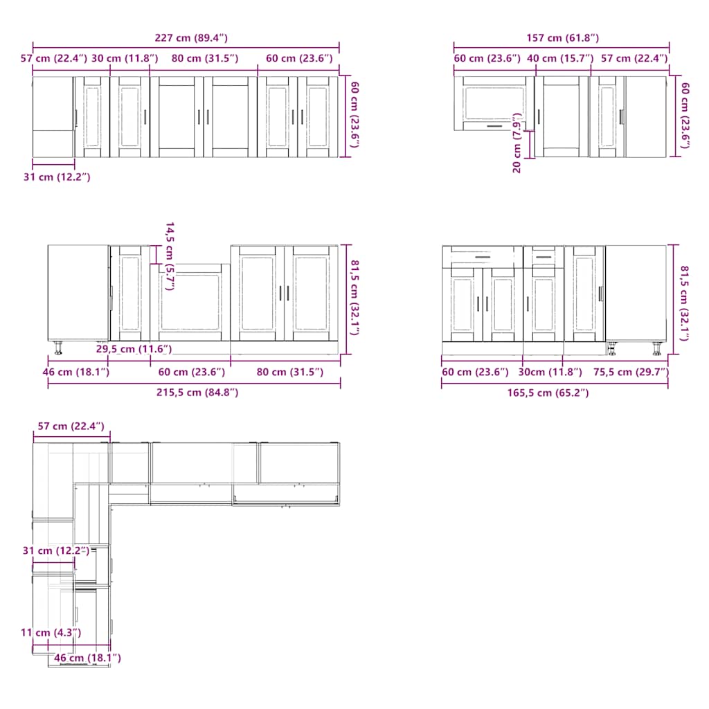 Kitchen cabinet set, 11 pieces, Porto, white
