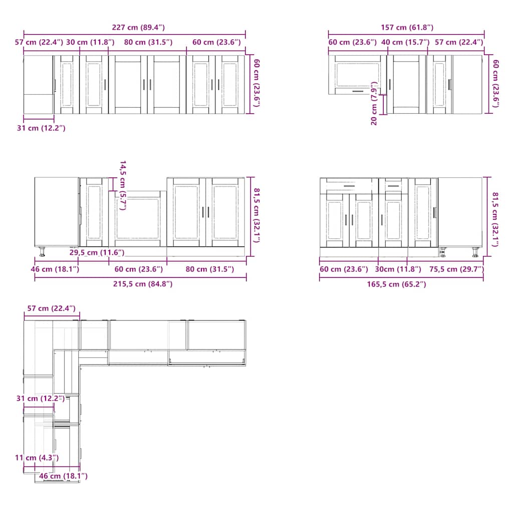 Kitchen cabinet set, 11 pieces, Porto, white