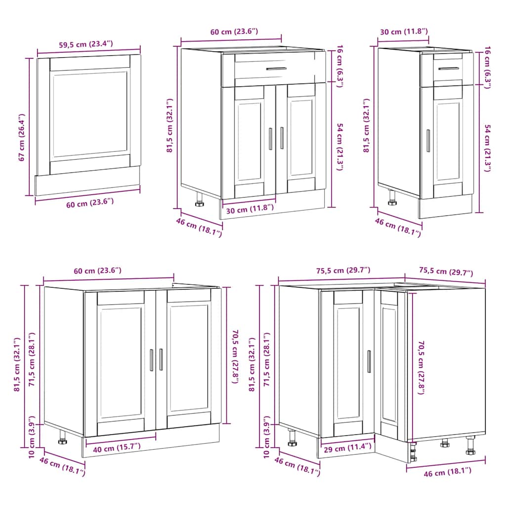 Kitchen cabinet set, 11 pieces, Porto, white