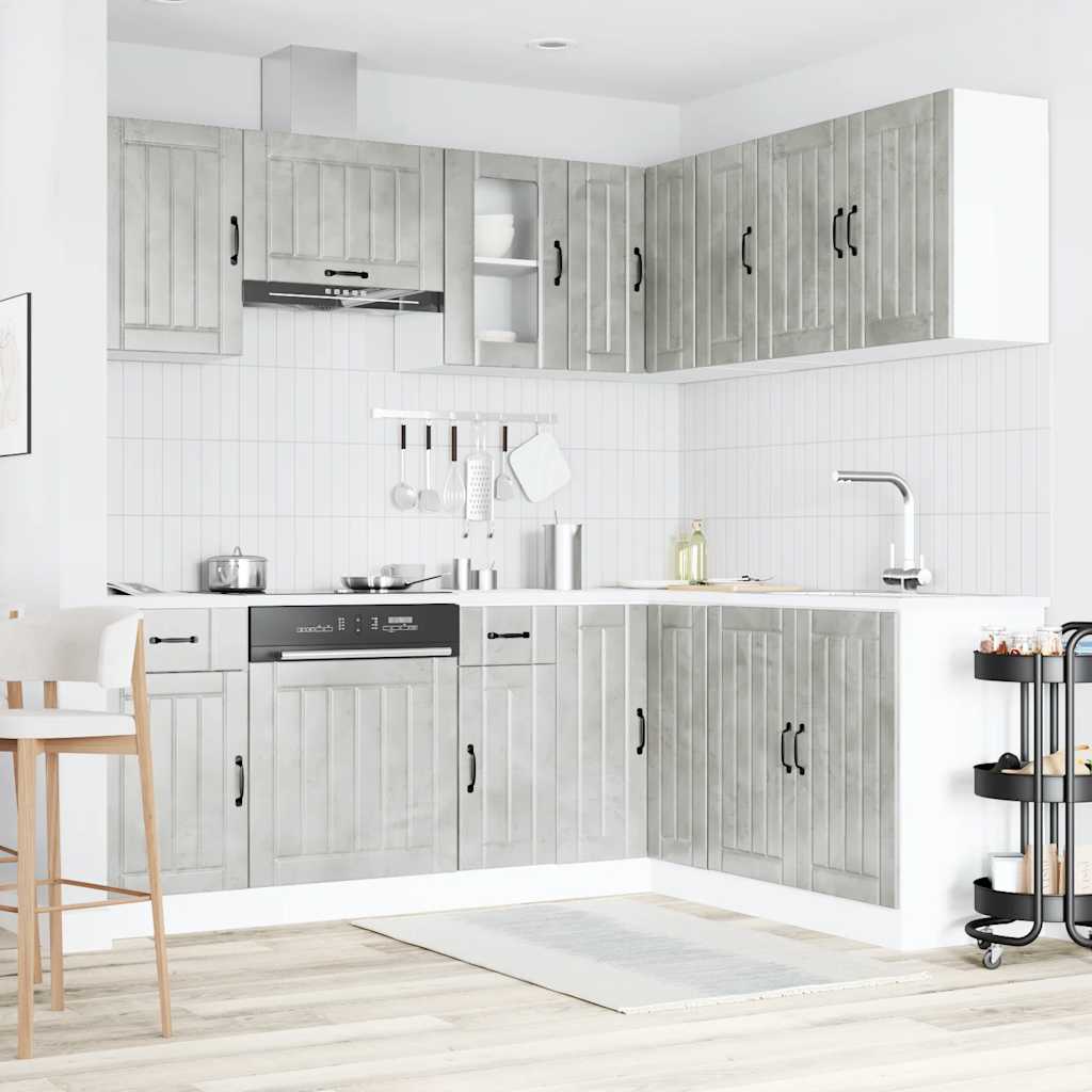 Virtuvinių spintelių komplektas, 11 dalių, Kalmar, betono pilka