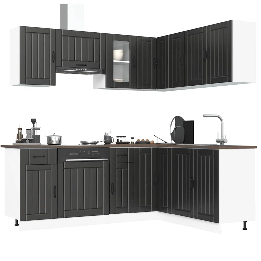 Virtuvinių spintelių komplektas, 11 dalių, Lucca, juoda