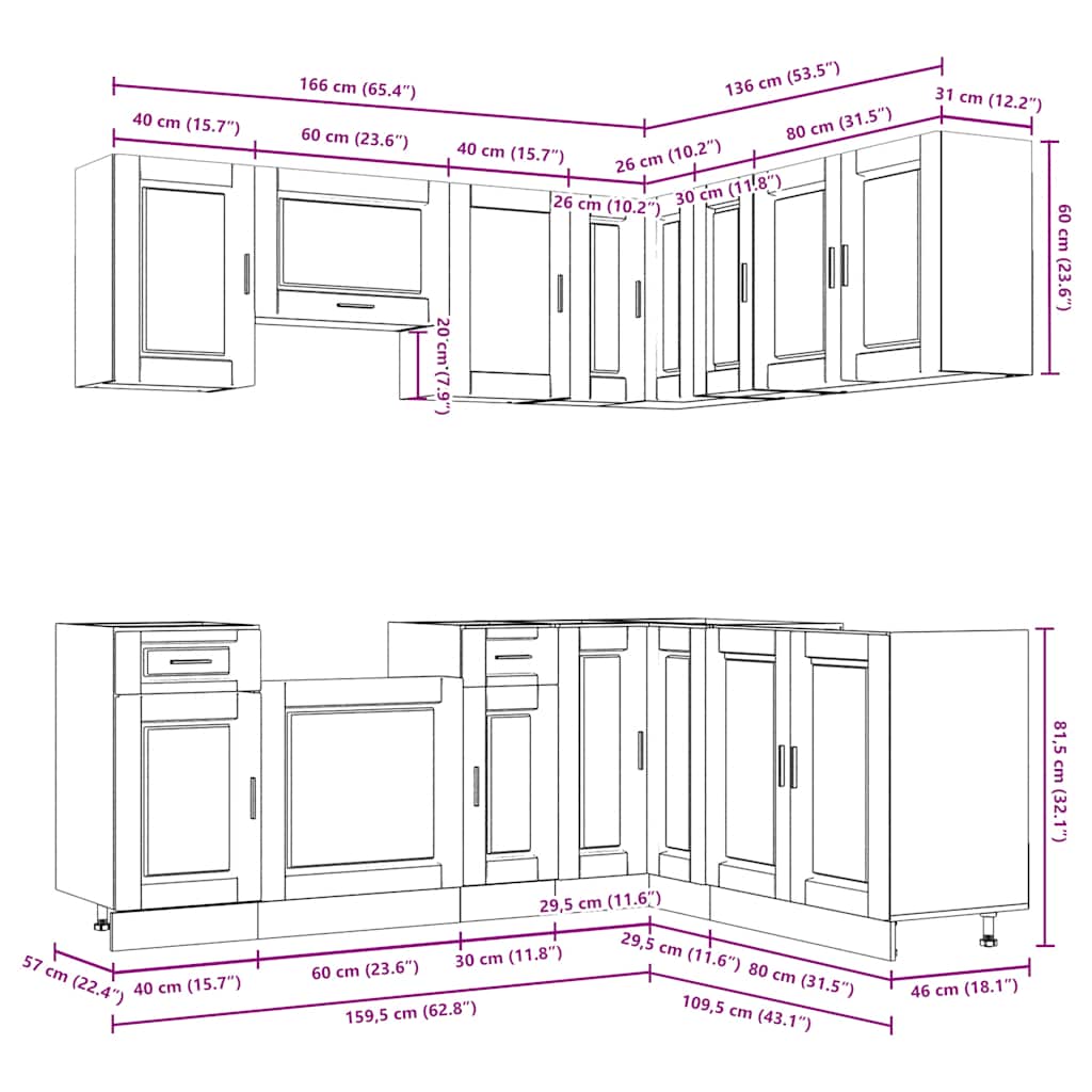 Kitchen cabinet set, 11 pieces, Porto, concrete grey
