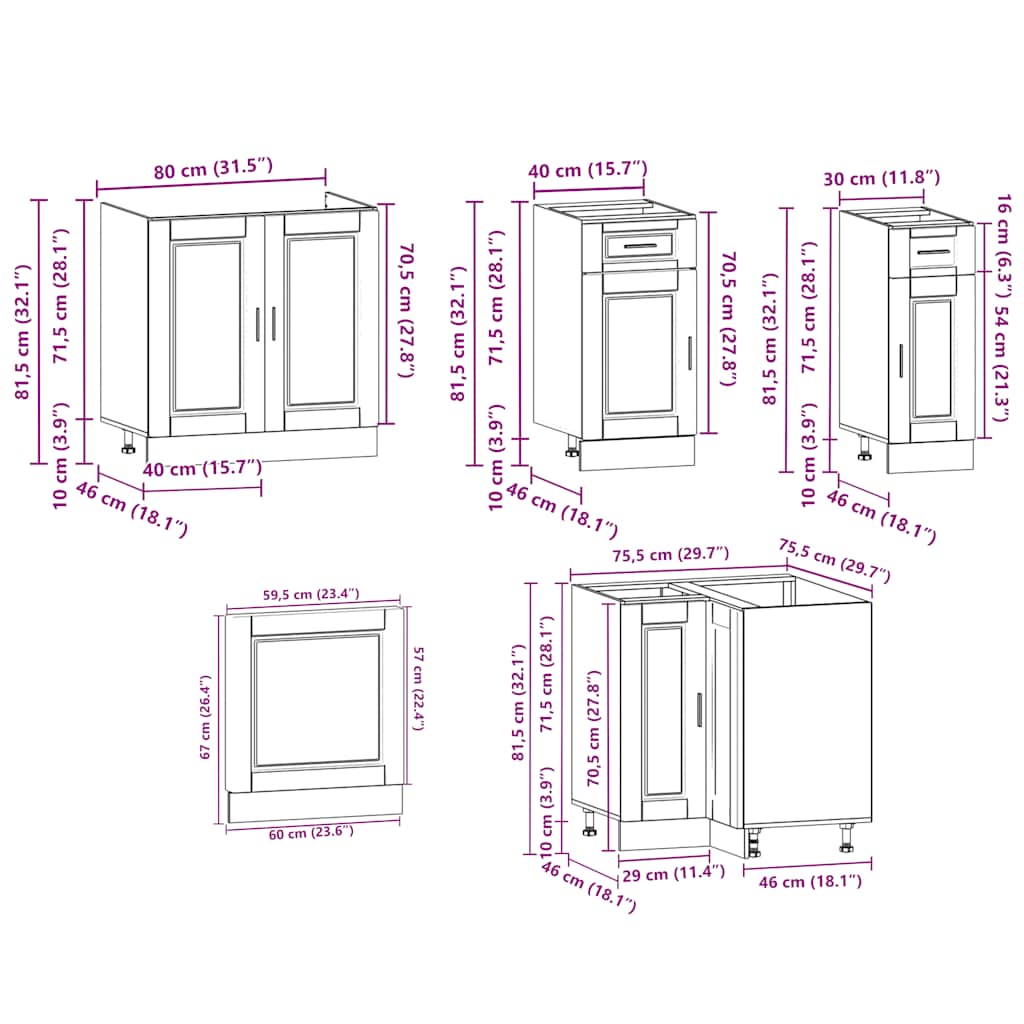 Kitchen cabinet set, 11 pieces, Porto, concrete grey