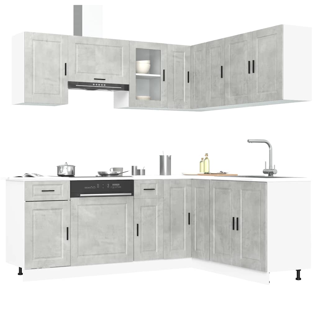 Kitchen cabinet set, 11 pieces, Porto, concrete grey