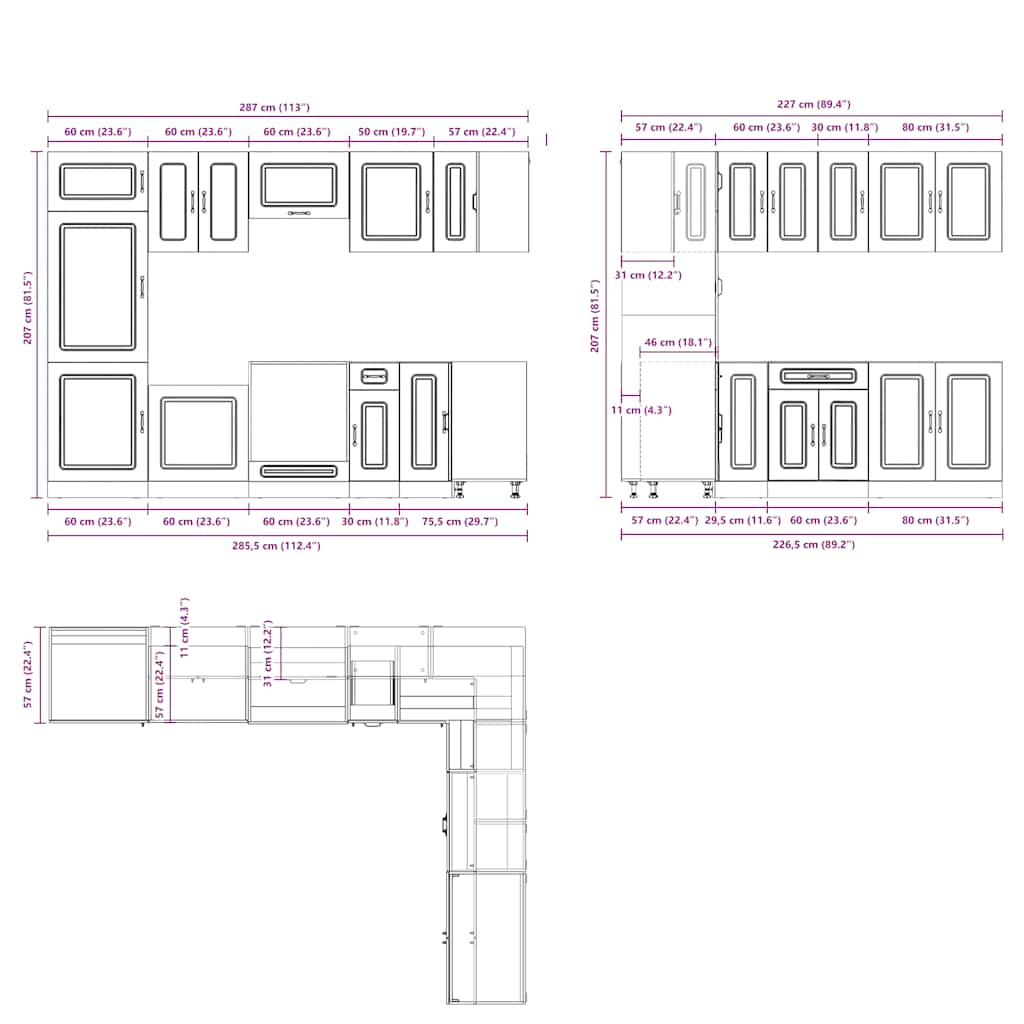 Kitchen cabinet set, 14 pieces, Kalmar, concrete grey