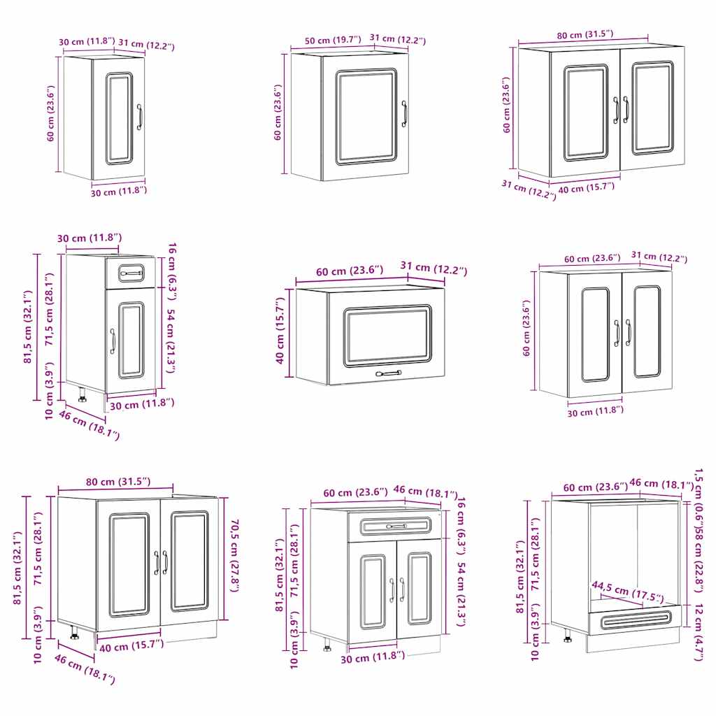 Kitchen cabinet set, 14 pieces, Kalmar, concrete grey