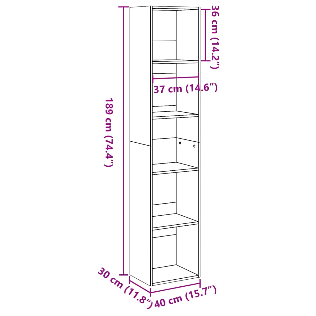 Knygų spinta, baltos spalvos, 40x30x189cm, apdirbta mediena