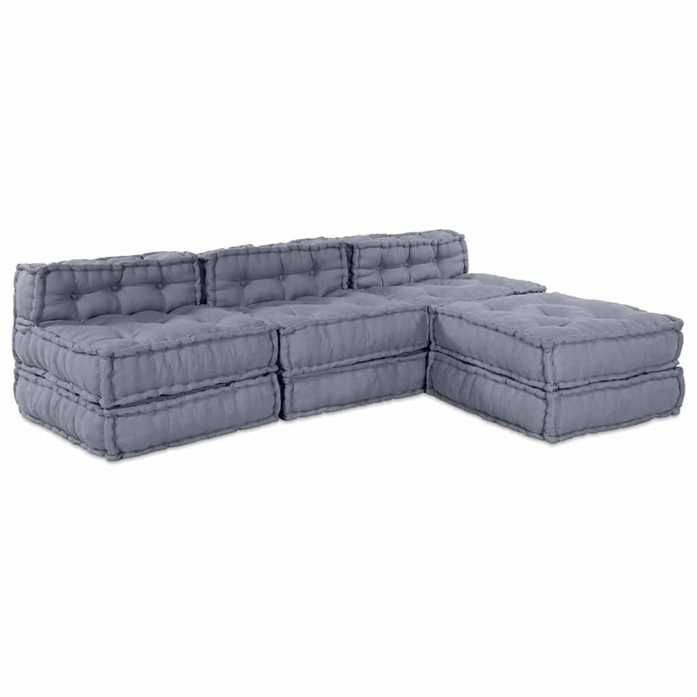 4 vietų modulinis pufas-sofa konvertuojamas pilkos medžiagos