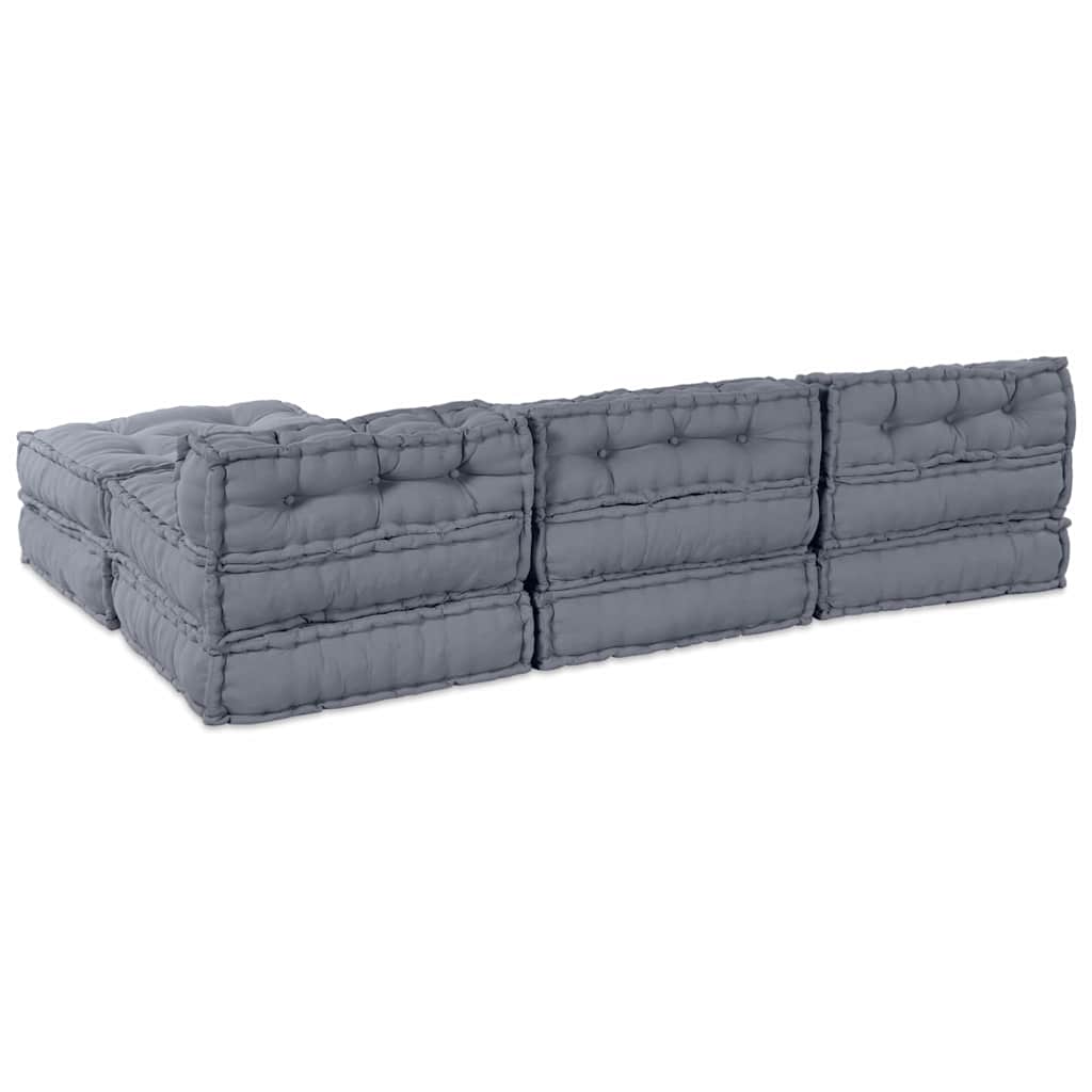 4 vietų modulinis pufas-sofa konvertuojamas pilkos medžiagos