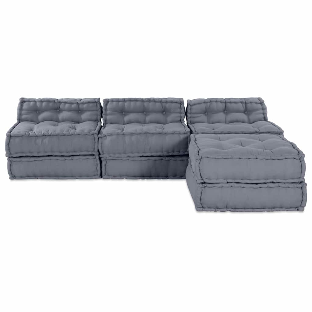4 vietų modulinis pufas-sofa konvertuojamas pilkos medžiagos