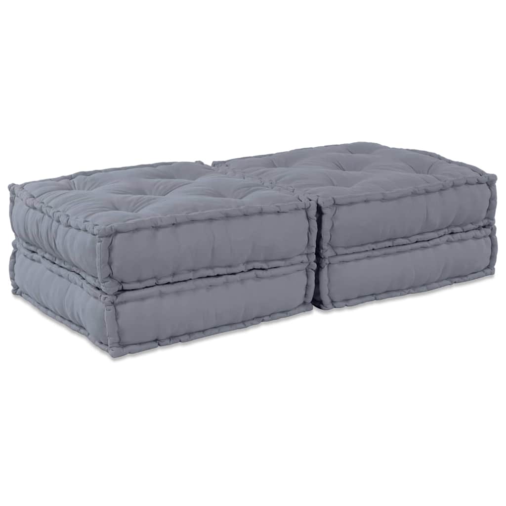 2-Vietis Modulinis Pufas Sofa, Konvertuojamas, Pilkos Medžiagos