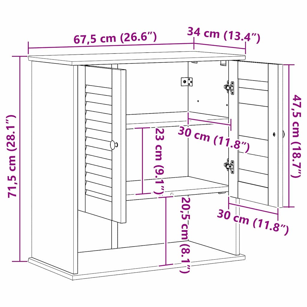 Prisegamasis vonios spintelė Medus ruda 67.5 x 34 x 71.5 cm