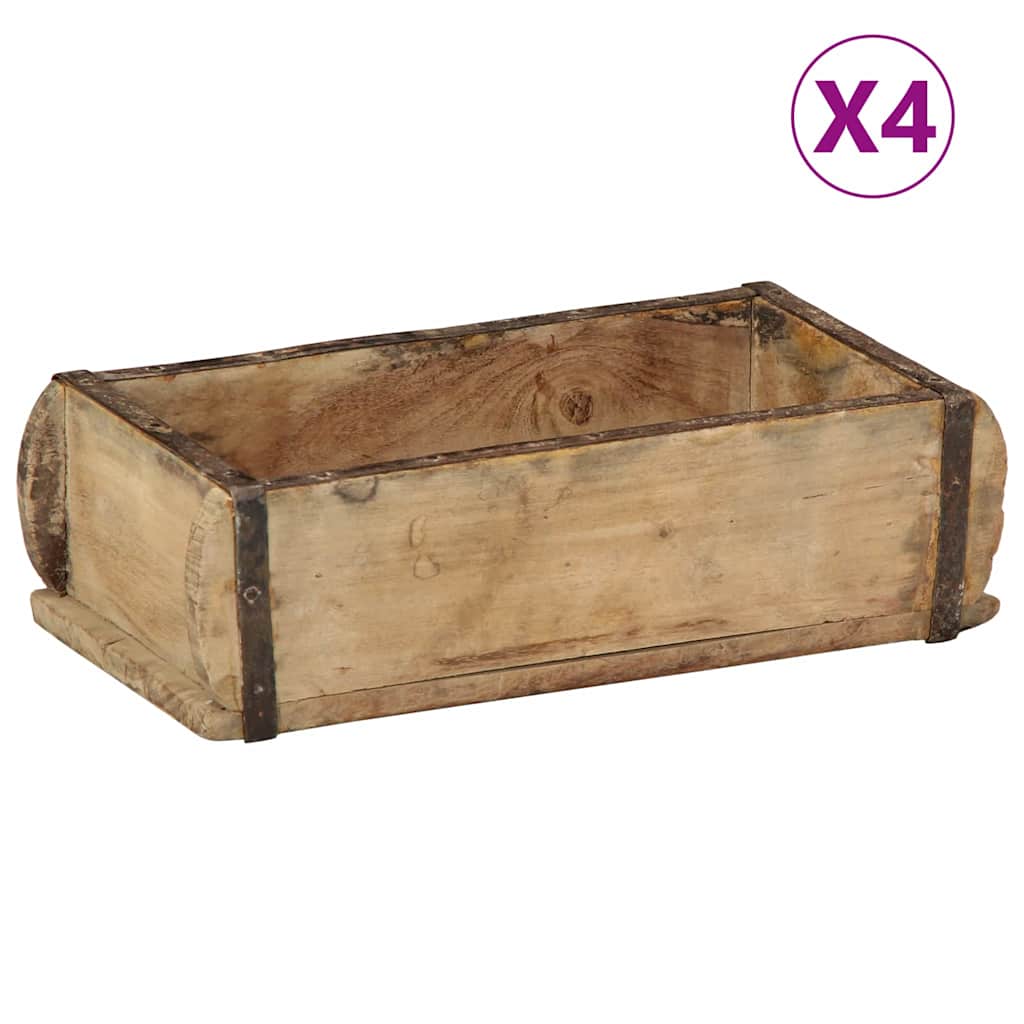 Padėklas 4 vnt. Ruda 30 x 15 x 9 cm Kietas atkurtas medis