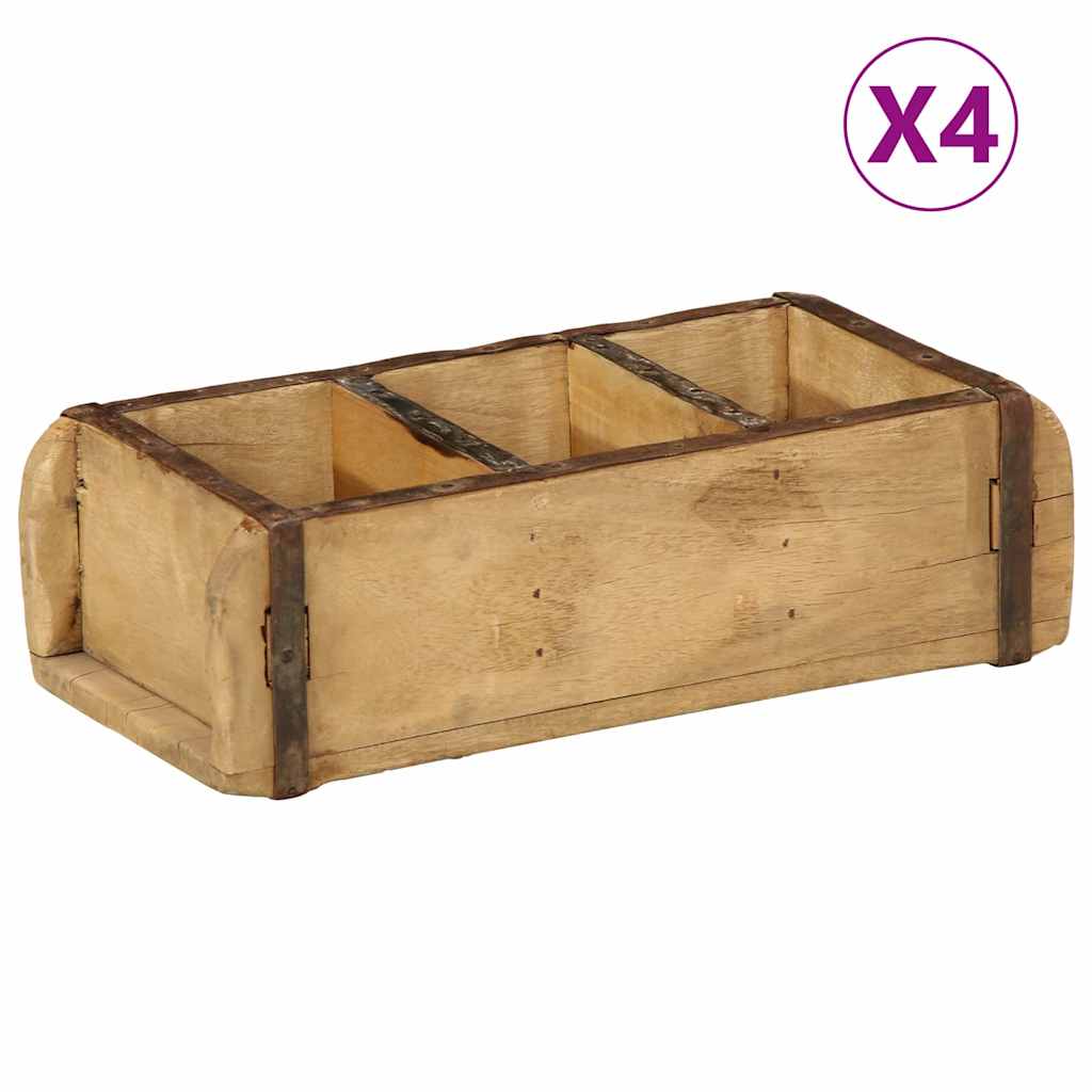 Padėklas 4 pcs Ruda 30 x 14 x 9 cm Kietas atkurtas medis