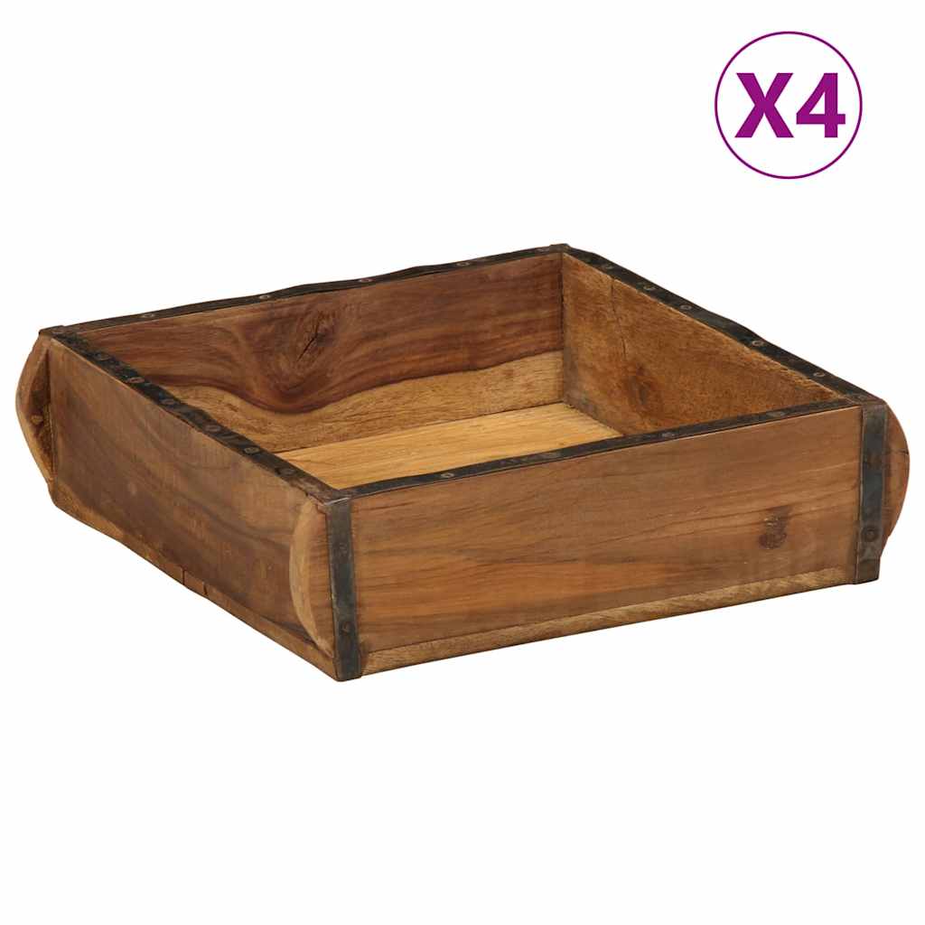 Tray 4 pcs Brown 29 x 31 x 10 cm Solid reclaimed wood