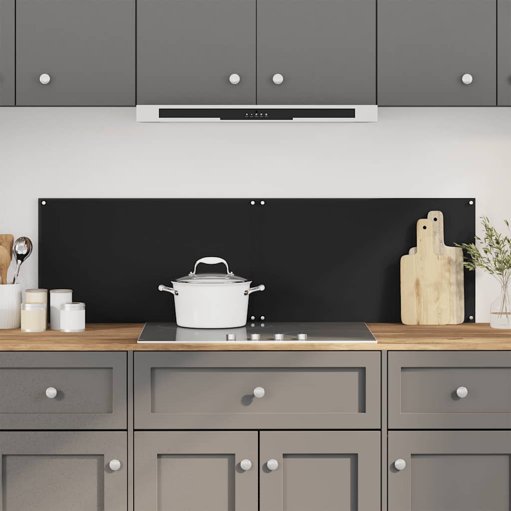 Kitchen backsplashes, 2 pcs, black, 70x60cm, tempered glass