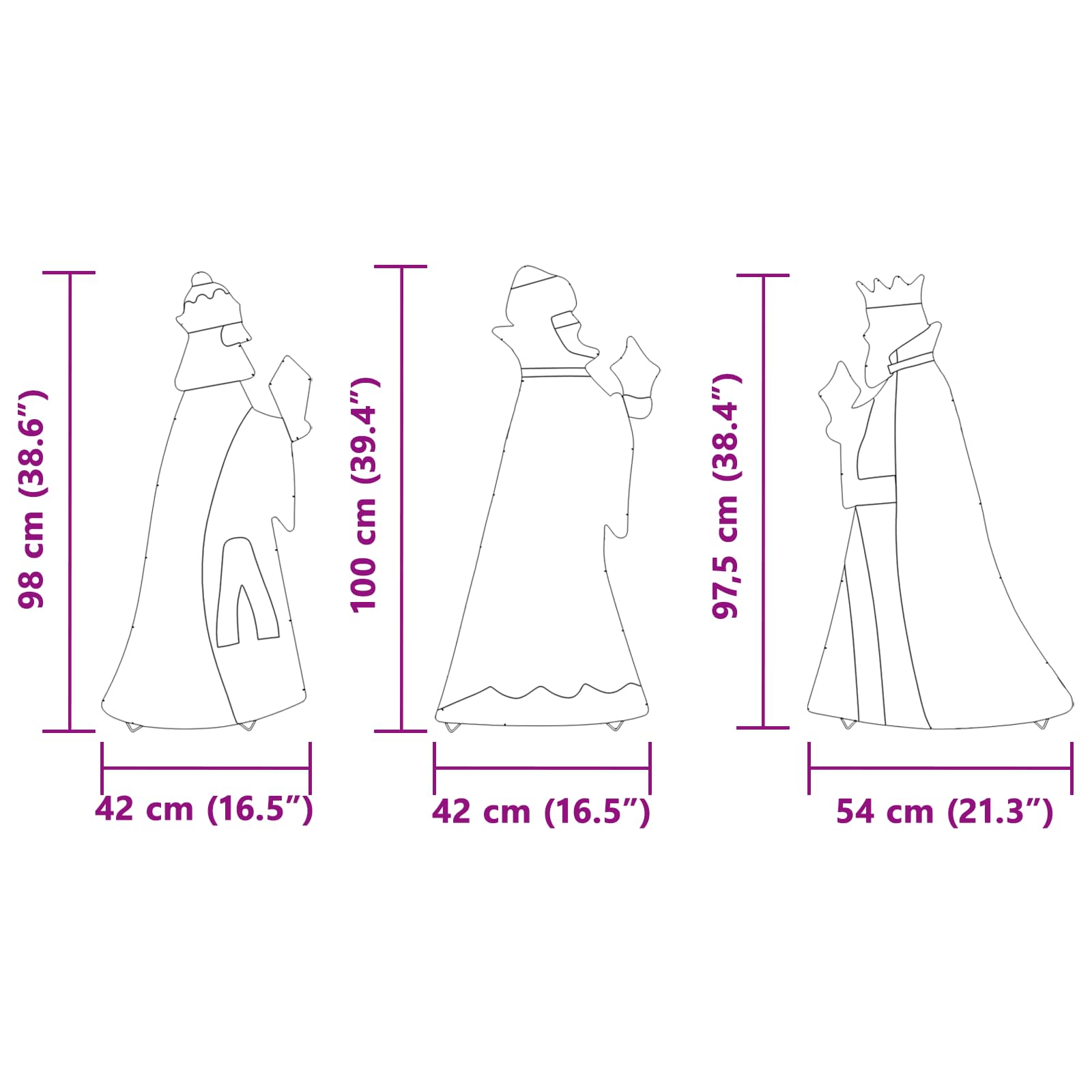 3 karaļi Ziemassvētku apgaismojums 3 gab. Silti balts 105 cm audums