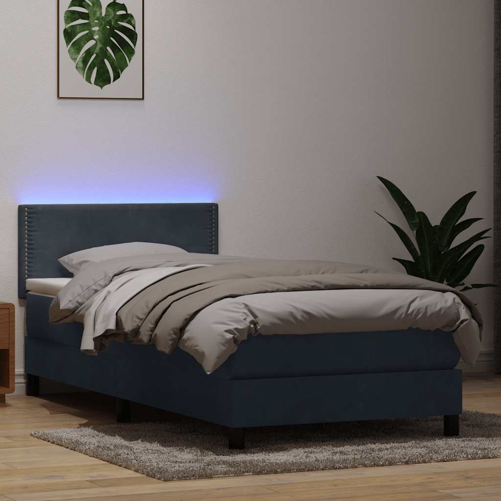 Gulta ar atsperēm un matraci, pelēka, 80x210 cm, samts