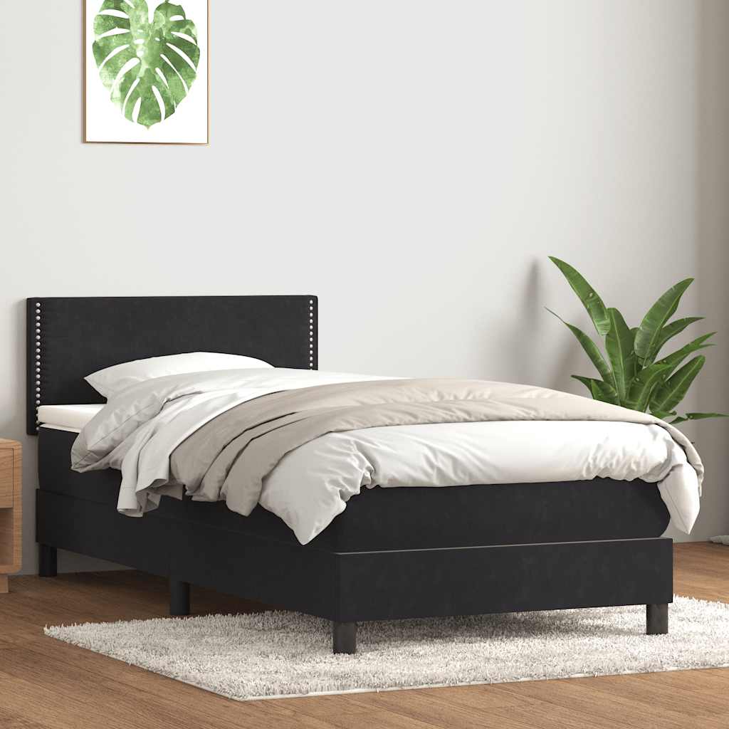 Gulta ar atsperēm un matraci, melna, 80x210cm, samts