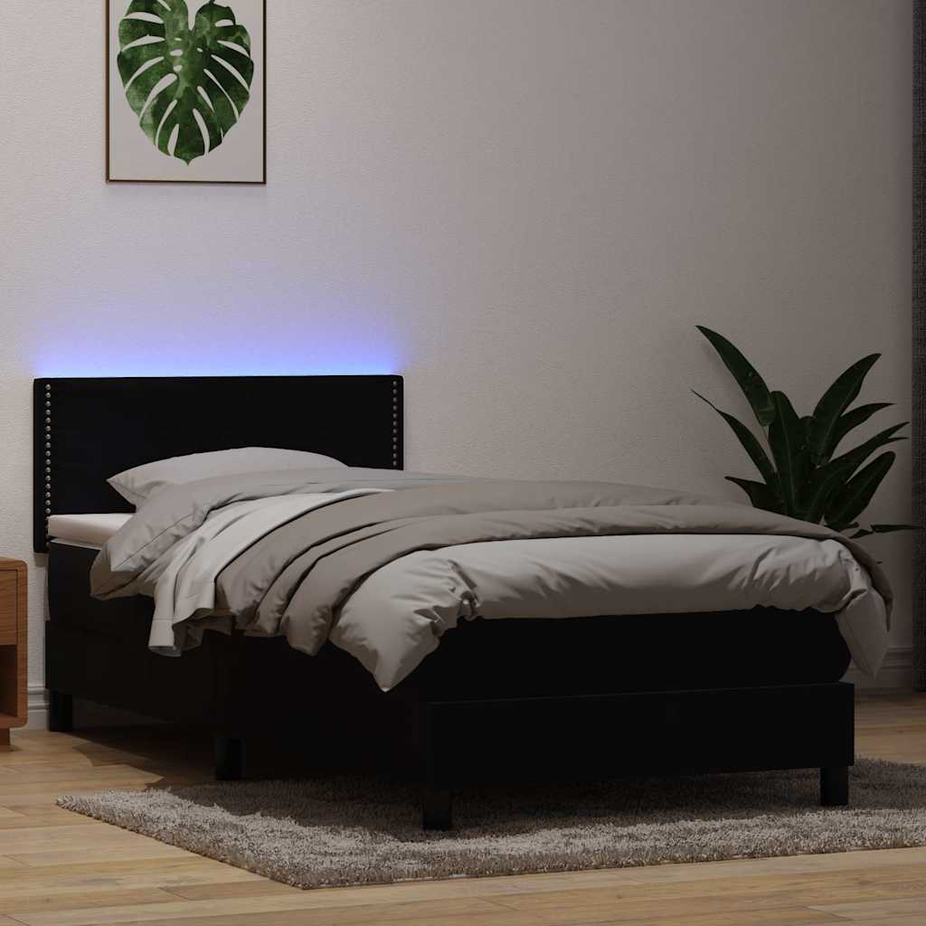 Gulta ar atsperēm un matraci, melna, 80x210cm, samts