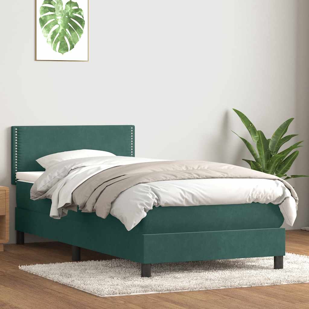 Lova su spyruoklėmis ir čiužiniu tamsiai žalia 80x210cm aksomas