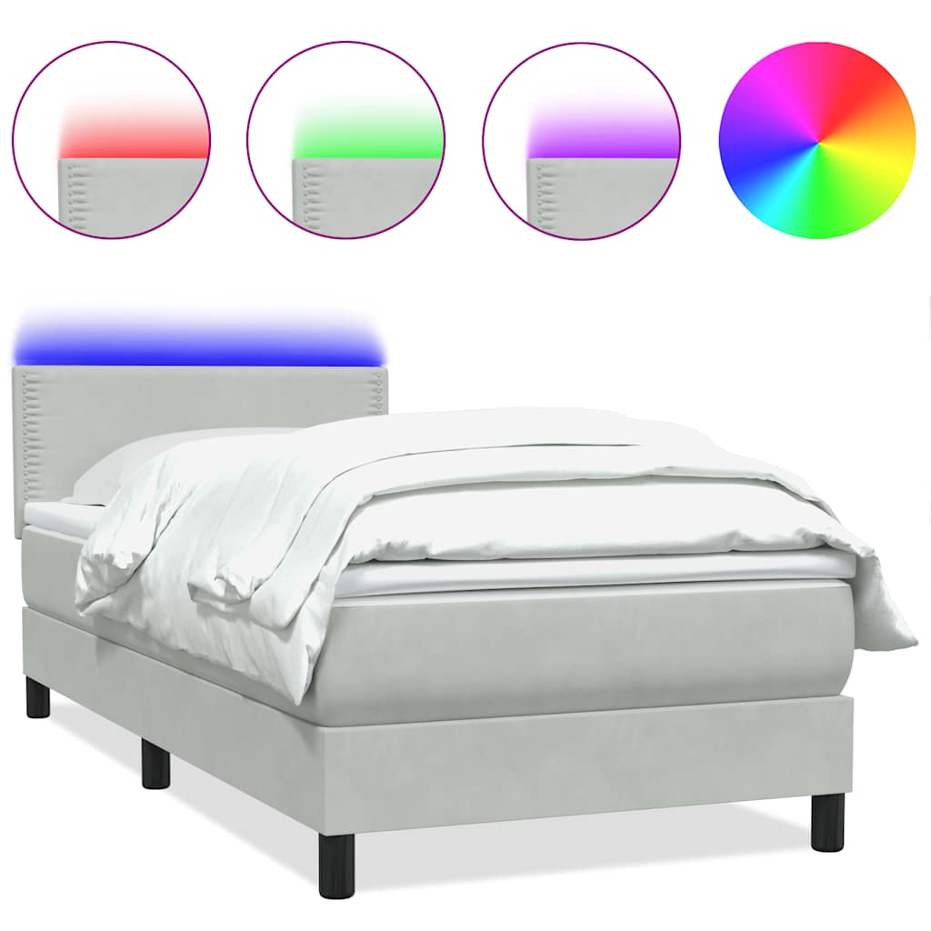Box Spring gulta ar matraci Gaiši pelēka 90x210 cm Velvet