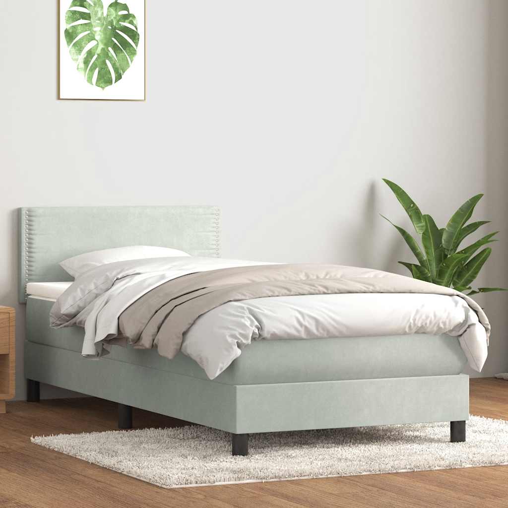 Box Spring gulta ar matraci Gaiši pelēka 90x210 cm Velvet