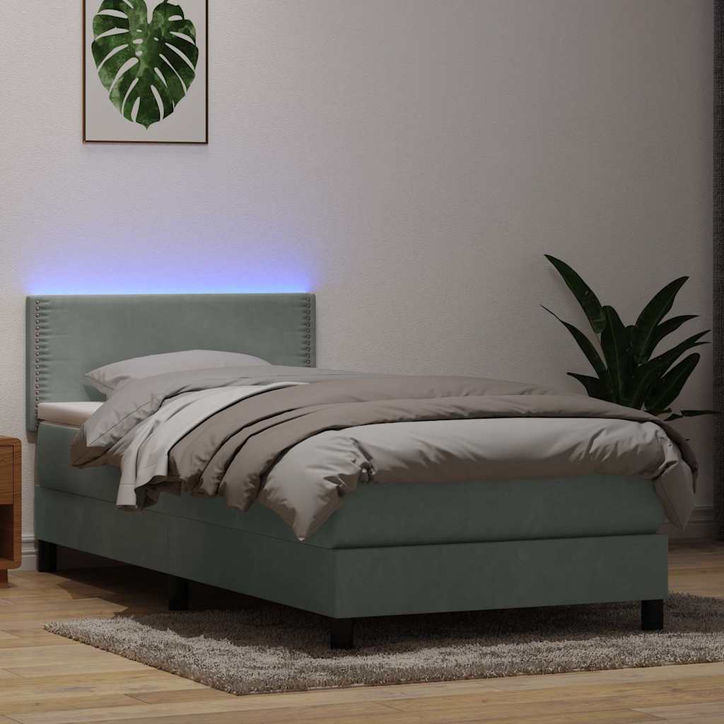 Box Spring gulta ar matraci Gaiši pelēka 90x210 cm Velvet