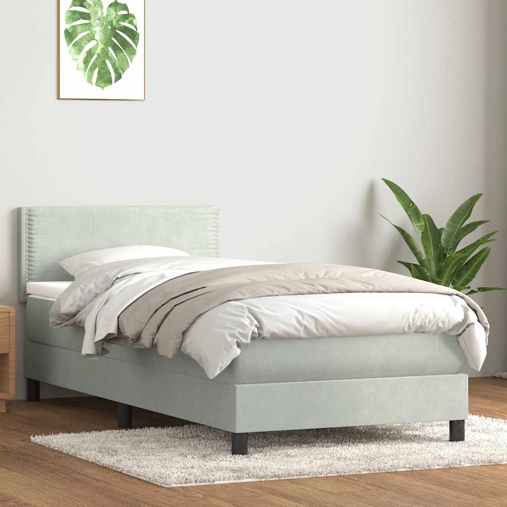 Gulta ar atsperēm un matraci, pelēka, 80x220 cm, samts
