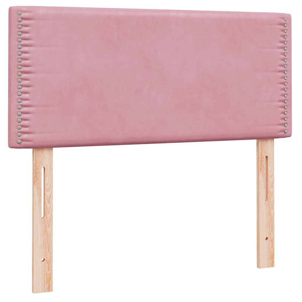 Bed with springs and mattress, pink, 90x220 cm, velvet