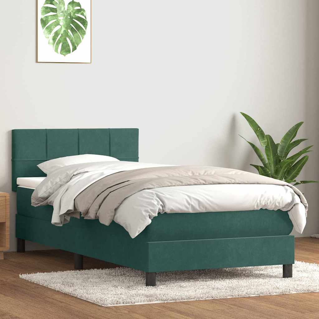 Lova su spyruoklėmis ir čiužiniu tamsiai žalia 80x210cm aksomas