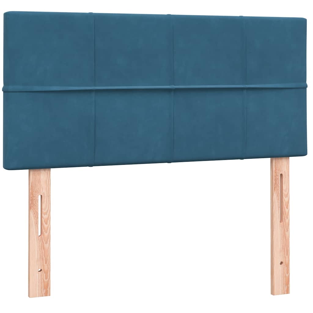 Bed with springs and mattress, blue, 80x210cm, velvet