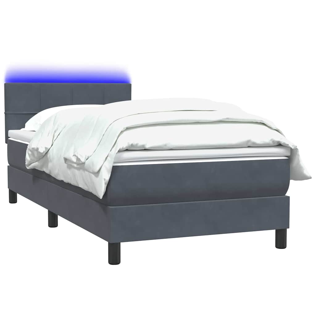Sprung bed with mattress, grey, 90x210 cm, velvet