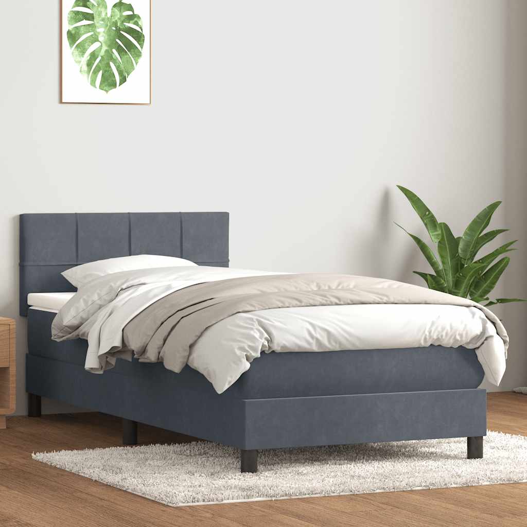 Sprung bed with mattress, grey, 90x210 cm, velvet