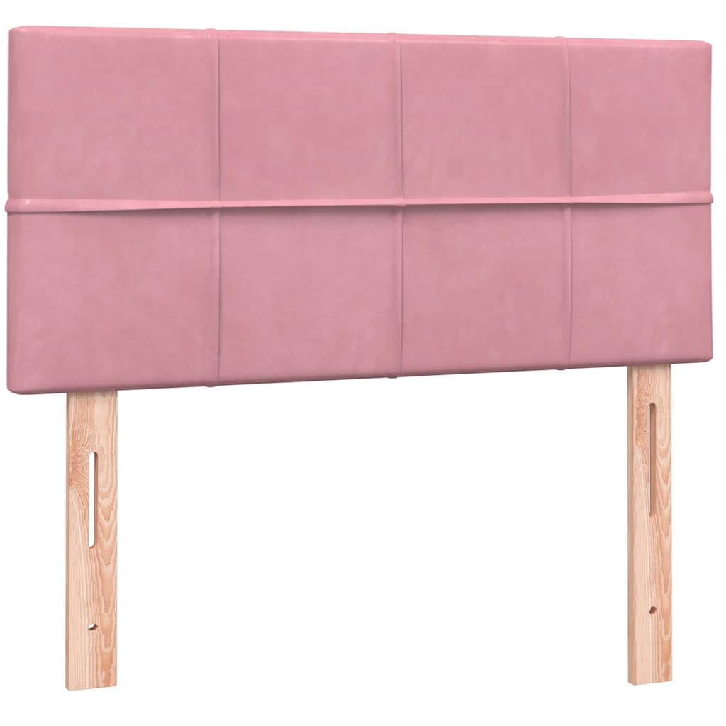 Bed with springs and mattress, pink, 90x210 cm, velvet