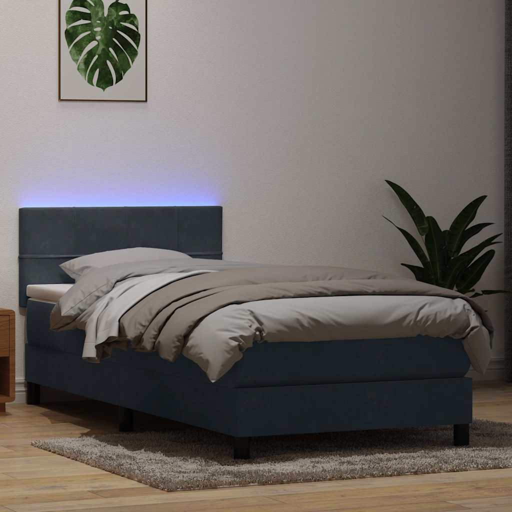 Sprung bed with mattress, grey, 80x220 cm, velvet