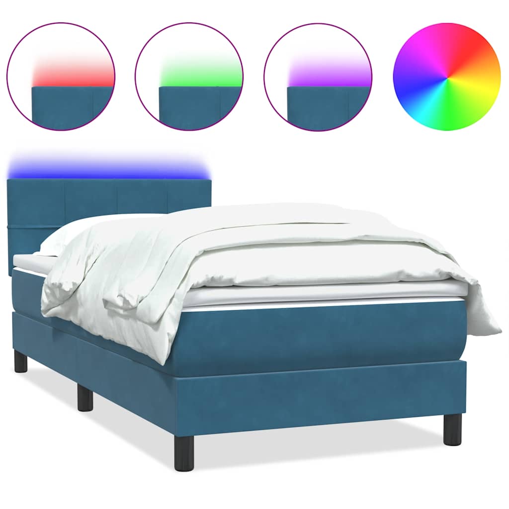 Sprung bed with mattress, blue, 80x220cm, velvet
