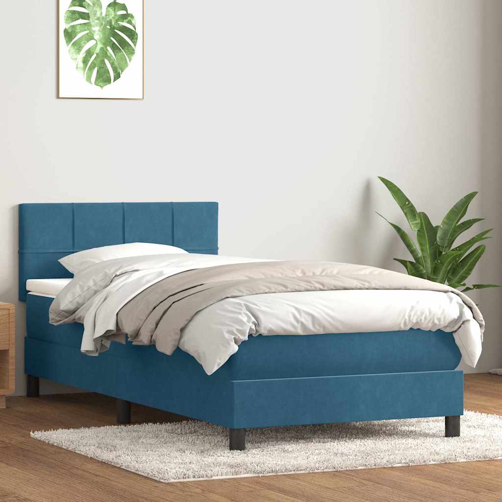 Sprung bed with mattress, blue, 80x220cm, velvet