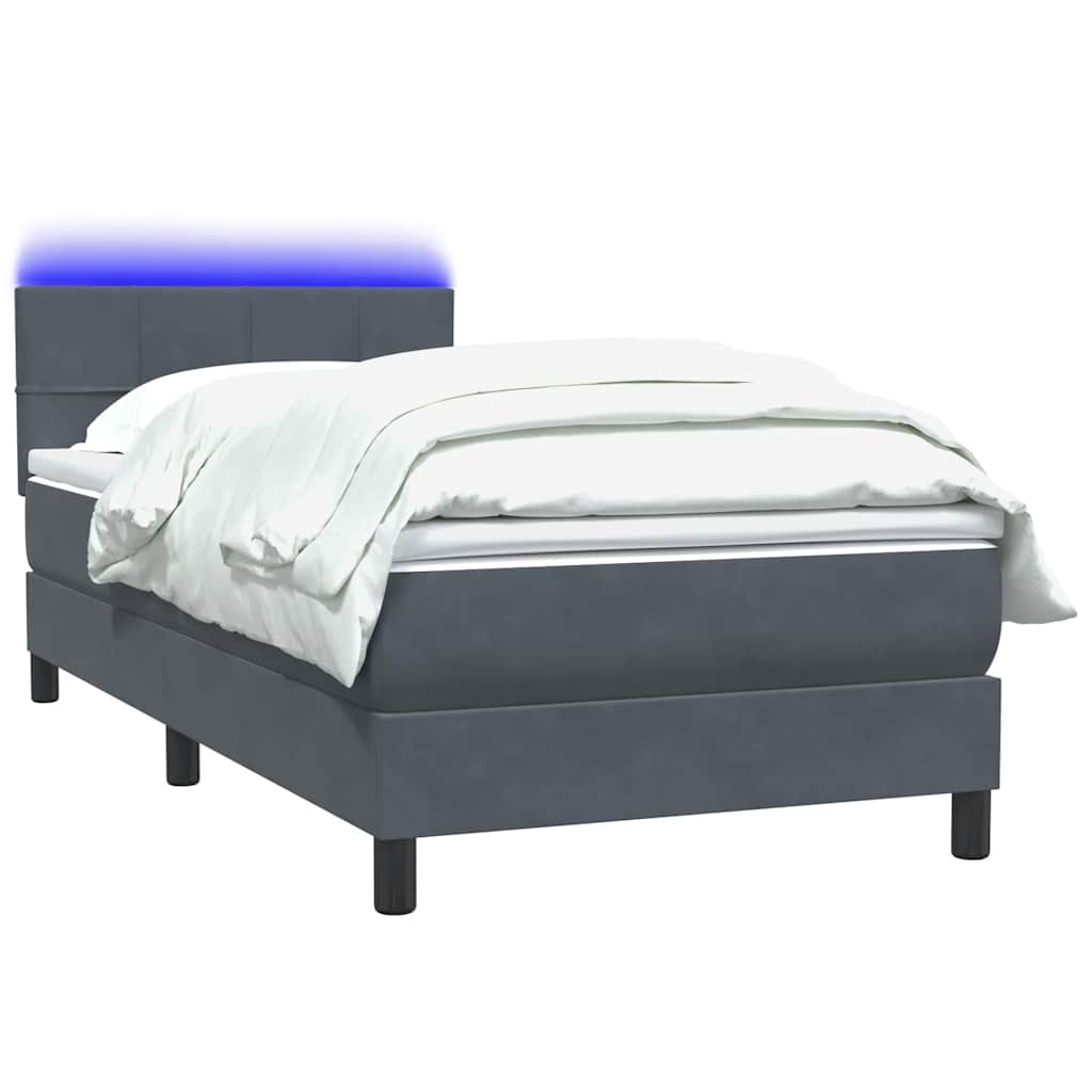 Bed with springs and mattress, gray, 100x220 cm, velvet